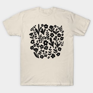 Folk ditsy flowers in black T-Shirt